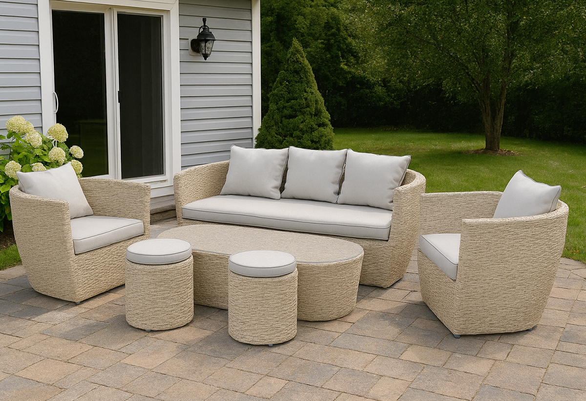 Στην εικόνα απεικονίζεται το σετ κήπου Cellana, τοποθετημένο σε έναν κήπο.